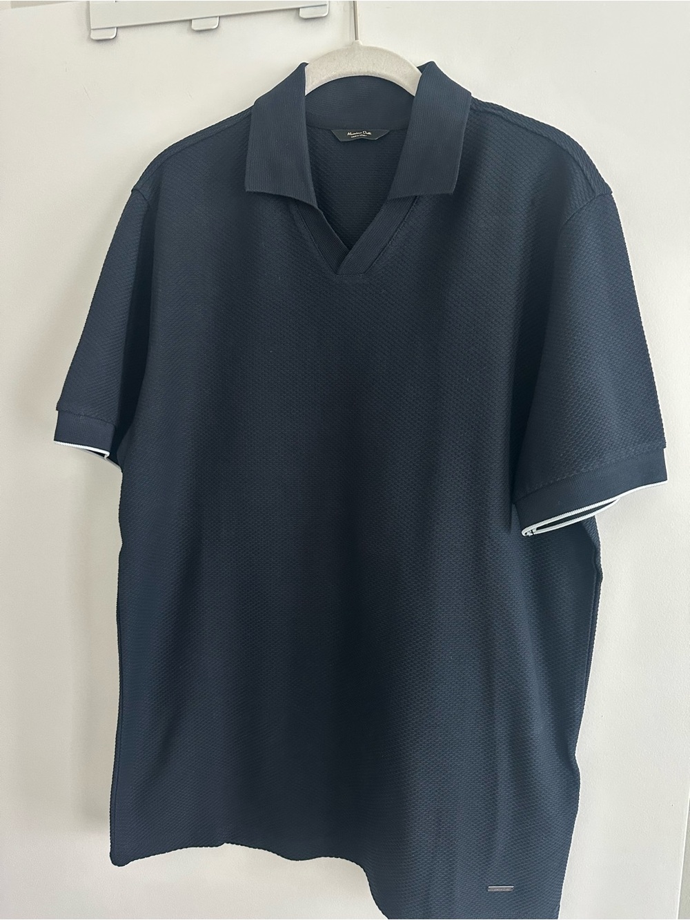 Massimo Dutti Navy Textured Short-Sleeve Polo